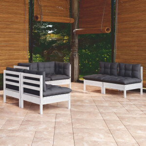 vidaXL 6-delige Loungeset met kussens massief grenenhout