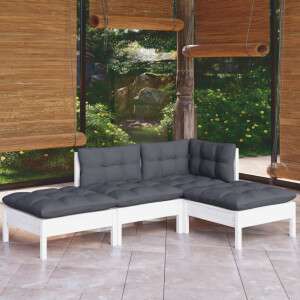 vidaXL 4-delige Loungeset met kussens massief grenenhout