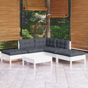 vidaXL 6-delige Loungeset met kussens grenenhout wit