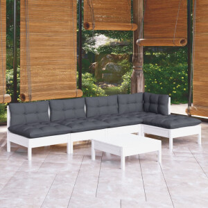 vidaXL 6-delige Loungeset met kussens grenenhout wit