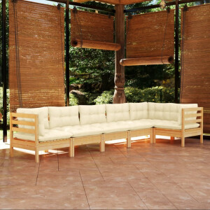 vidaXL 6-delige Loungeset met crèmekleurige kussens grenenhout