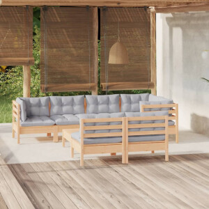 vidaXL 8-delige Loungeset met grijze kussens grenenhout
