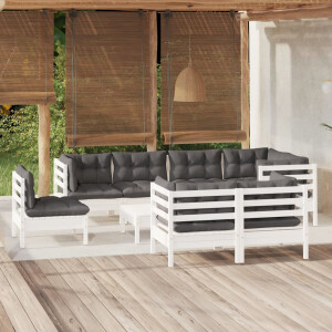vidaXL 9-delige Loungeset met kussens massief grenenhout wit