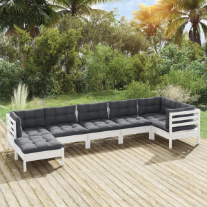 vidaXL 7-delige Loungeset met kussens massief grenenhout wit