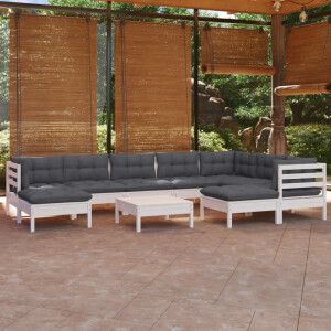 vidaXL 10-delige Loungeset met kussens massief grenenhout wit