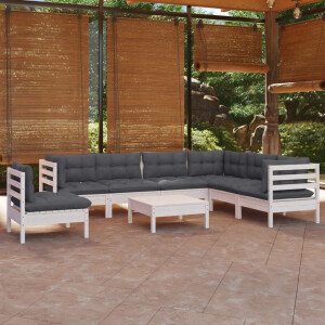 vidaXL 8-delige Loungeset met kussens massief grenenhout wit