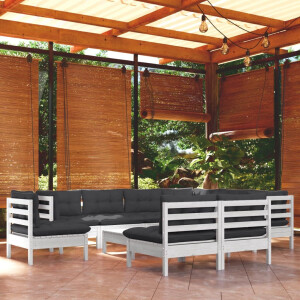 vidaXL 10-delige Loungeset met kussens massief grenenhout wit