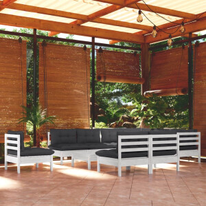 vidaXL 11-delige Loungeset met kussens massief grenenhout wit