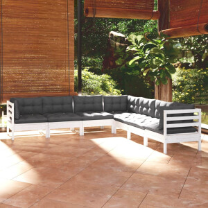 vidaXL 7-delige Loungeset met kussens massief grenenhout wit