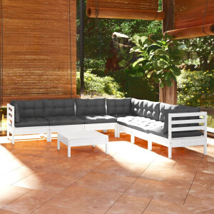 vidaXL 8-delige Loungeset met kussens massief grenenhout wit