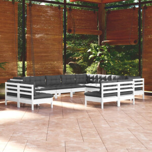 vidaXL 12-delige Loungeset met kussens massief grenenhout wit