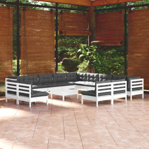 vidaXL 14-delige Loungeset met kussens massief grenenhout wit