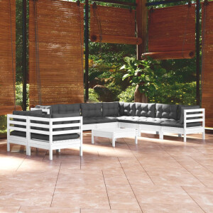 vidaXL 10-delige Loungeset met kussens massief grenenhout wit