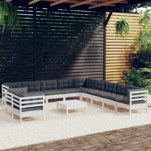 vidaXL 12-delige Loungeset met kussens massief grenenhout wit