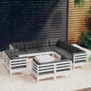 vidaXL 12-delige Loungeset met kussens massief grenenhout wit