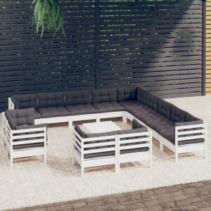 vidaXL 14-delige Loungeset met kussens massief grenenhout wit