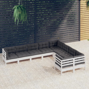 vidaXL 9-delige Loungeset met kussens grenenhout wit