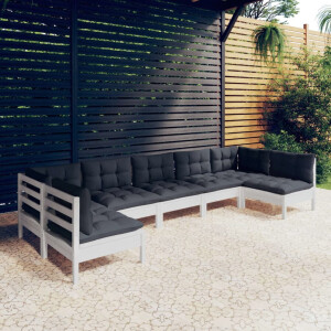 vidaXL 7-delige Loungeset met kussens massief grenenhout wit
