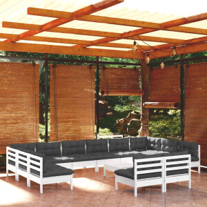 vidaXL 13-delige Loungeset met kussens massief grenenhout wit