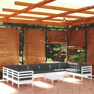 vidaXL 11-delige Loungeset met kussens grenenhout wit