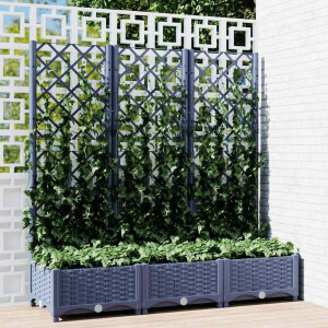 vidaXL Plantenbak met latwerk 120x40x121,5 cm polypropeen blauwgrijs