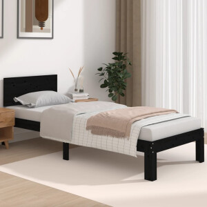 vidaXL Bedframe massief hout zwart 75x190 cm