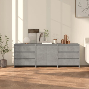 vidaXL 3 st Dressoirs bewerkt hout betongrijs