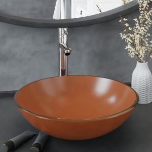 vidaXL Wastafel met kraan en pop-up afvoer gehard glas bruin