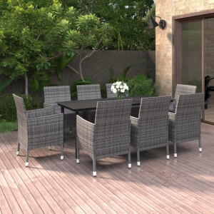 vidaXL 9-delige Tuinset met kussens poly rattan en glas