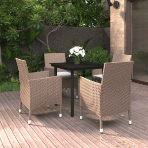 vidaXL 5-delige Tuinset met kussens poly rattan en glas
