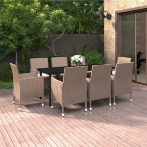 vidaXL 9-delige Tuinset met kussens poly rattan en glas