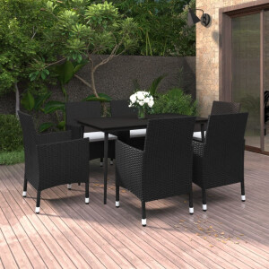 vidaXL 7-delige Tuinset met kussens poly rattan en glas