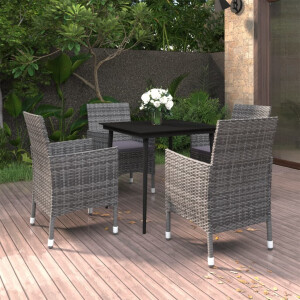 vidaXL 5-delige Tuinset met kussens poly rattan en glas