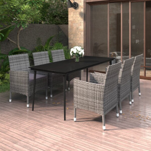 vidaXL 7-delige Tuinset met kussens poly rattan en glas