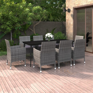 vidaXL 9-delige Tuinset met kussens poly rattan en glas