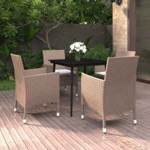 vidaXL 5-delige Tuinset met kussens poly rattan en glas