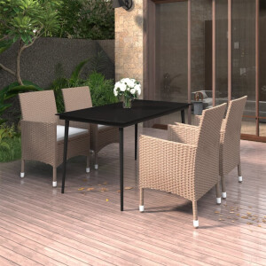 vidaXL 5-delige Tuinset met kussens poly rattan en glas