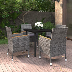 vidaXL 5-delige Tuinset met kussens poly rattan en glas