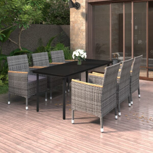 vidaXL 7-delige Tuinset met kussens poly rattan en glas