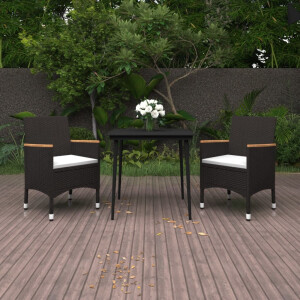 vidaXL 3-delige Tuinset met kussens poly rattan en glas