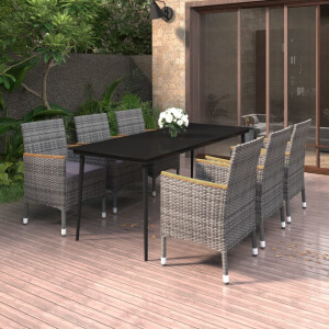 vidaXL 7-delige Tuinset met kussens poly rattan en glas