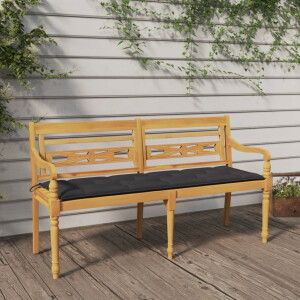 vidaXL Bankje Batavia met antracietkleurig kussen 150 cm teakhout