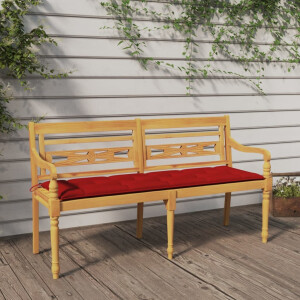 vidaXL Bankje Batavia met rood kussen 150 cm massief teakhout