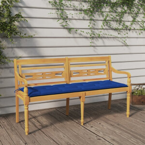 vidaXL Bankje Batavia met blauw kussen 150 cm massief teakhout