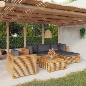 vidaXL 6-delige Loungeset met kussens massief teakhout
