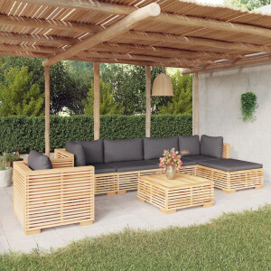 vidaXL 7-delige Loungeset met kussens massief teakhout