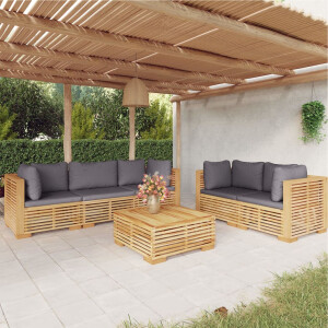 vidaXL 6-delige Loungeset met kussens massief teakhout