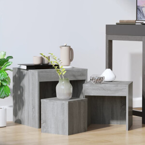 vidaXL 3-delige Tafeltjesset bewerkt hout grijs sonoma eikenkleurig