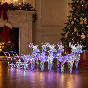 vidaXL Kerstversiering rendieren en slee 320 LED's acryl