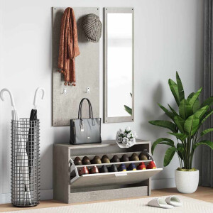 vidaXL Schoenenkastset 3-in-1 bewerkt hout betongrijs
